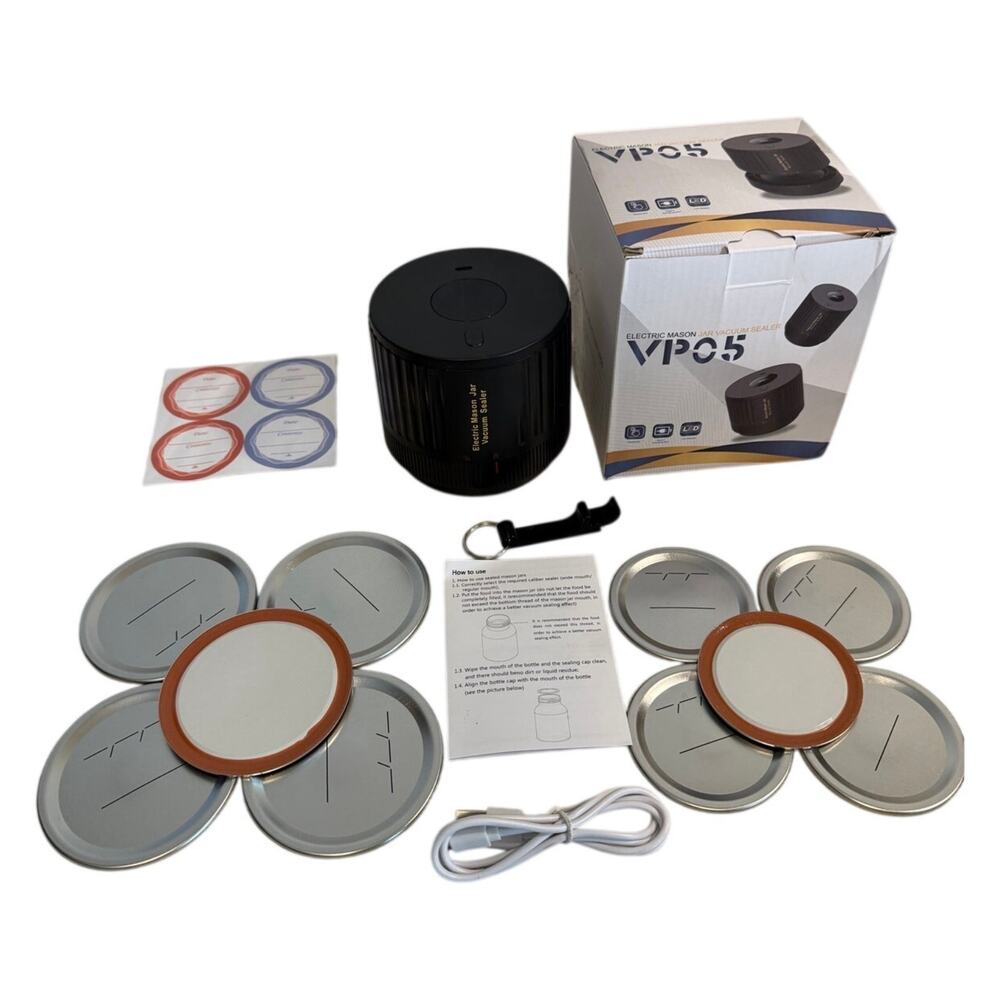 Electric Mason Jar Vacuum Sealer Kit Rechargeable Wide Regular Mouth Lids VP05